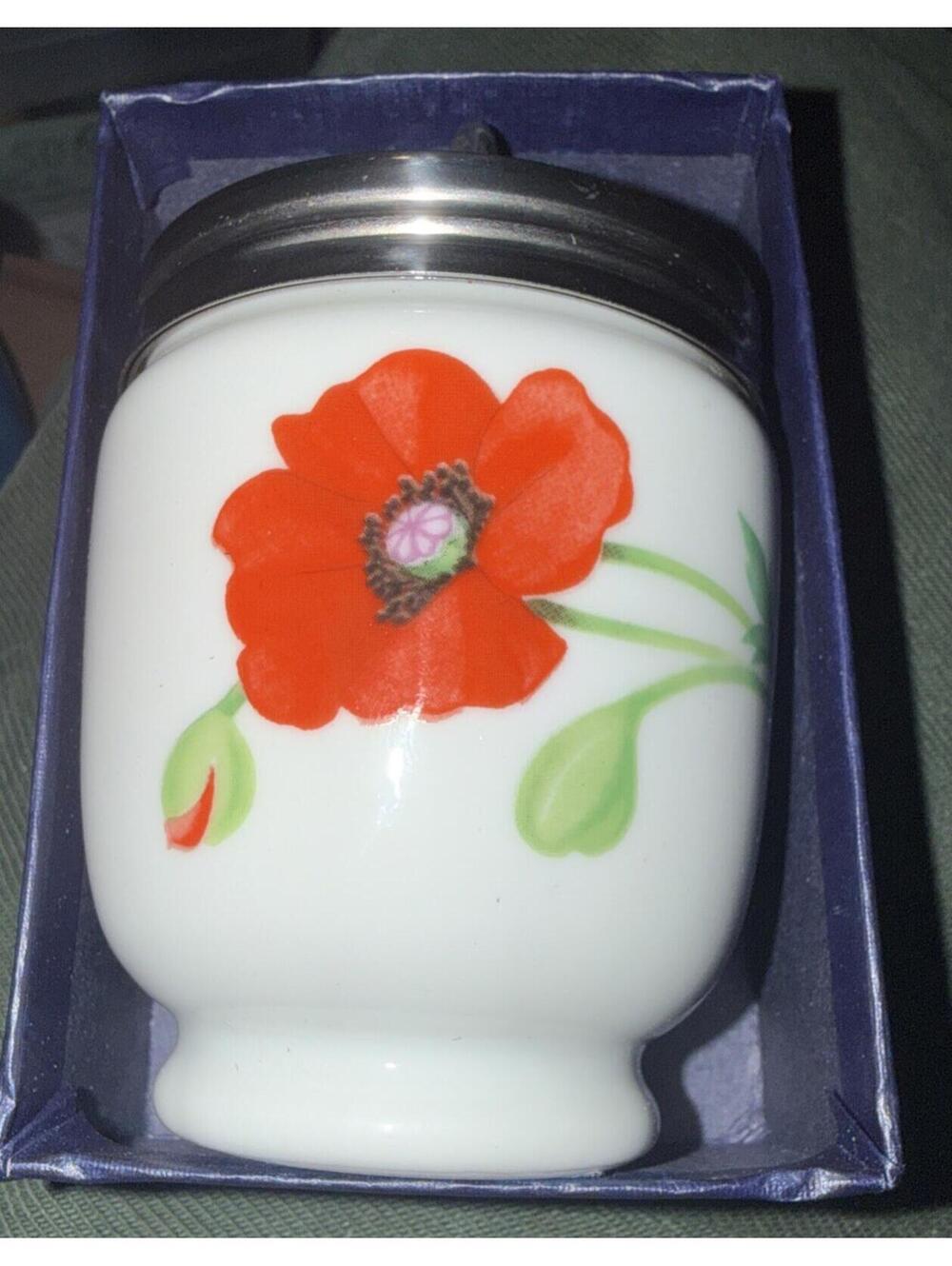 Royal Worcester Porcelain Egg Coddler Egg Cups Poppies Boxed